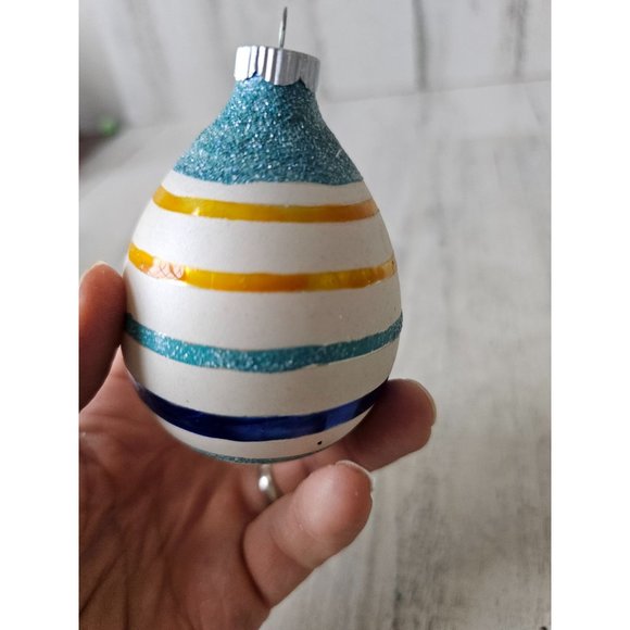 Vintage radko shiny Brite egg blue striped vintage ornament Xmas tree - Picture 4 of 8
